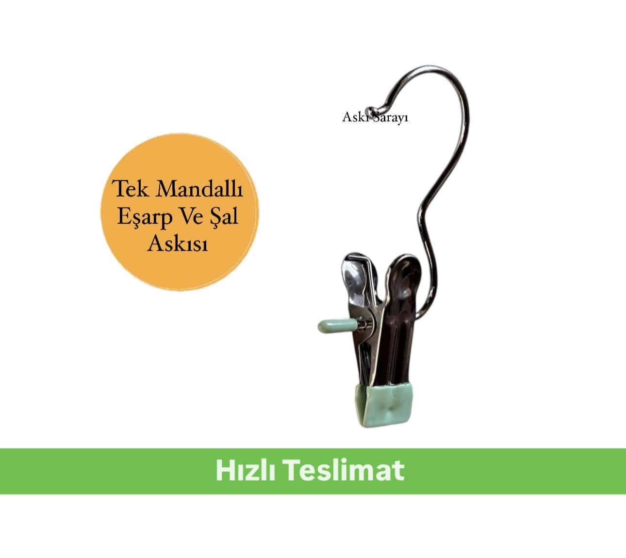 Premium Seri Yeşil Tek Mandallı Eşarp ve Şal Askısı Çok Amaçlı Düzenleyici MG91